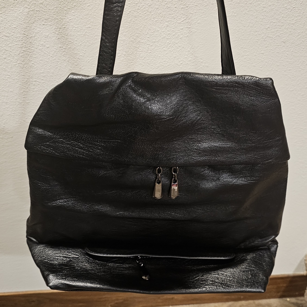 Elegant Black Leather Tote Bag